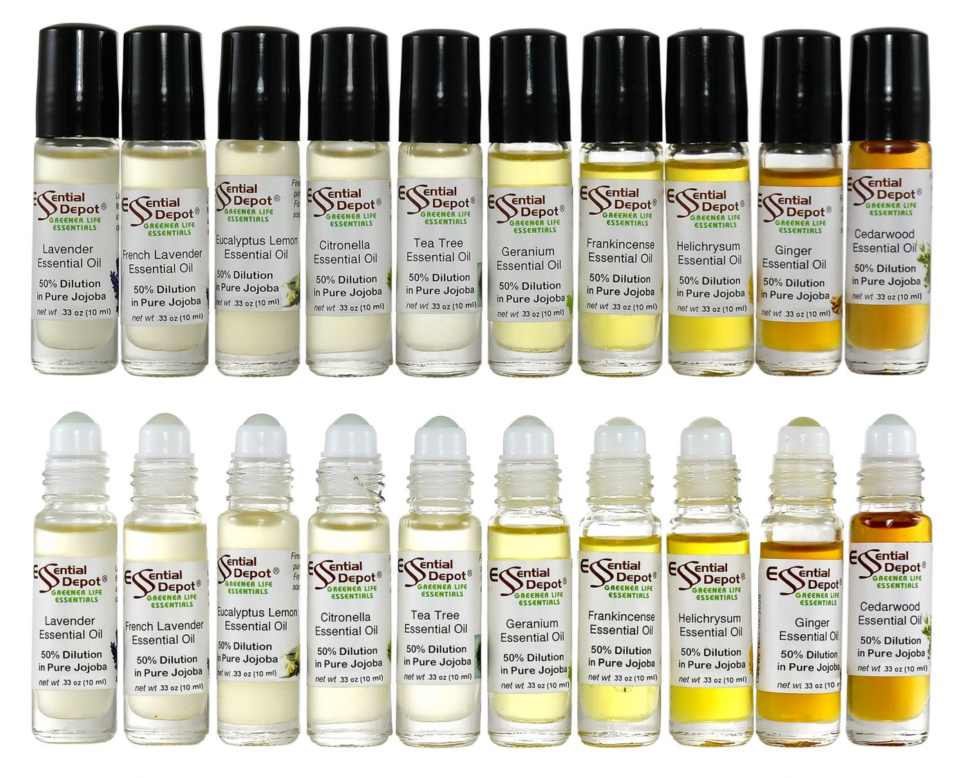 An Essential Oil Sample Pack of 10 x 50% Jojoba Dilutions (10 mil